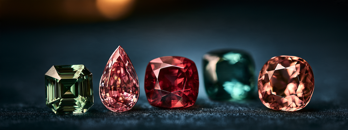 Five natural gemstones on navy velvet — Teja World Stones